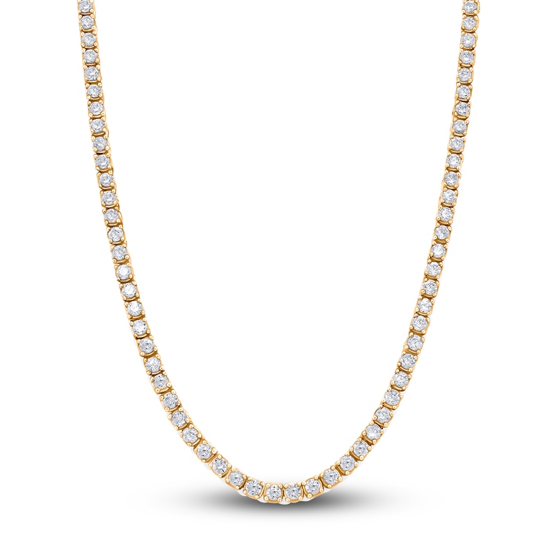 Diamond Tennis Necklace 5 ct tw Round 14K Yellow Gold 16.5"