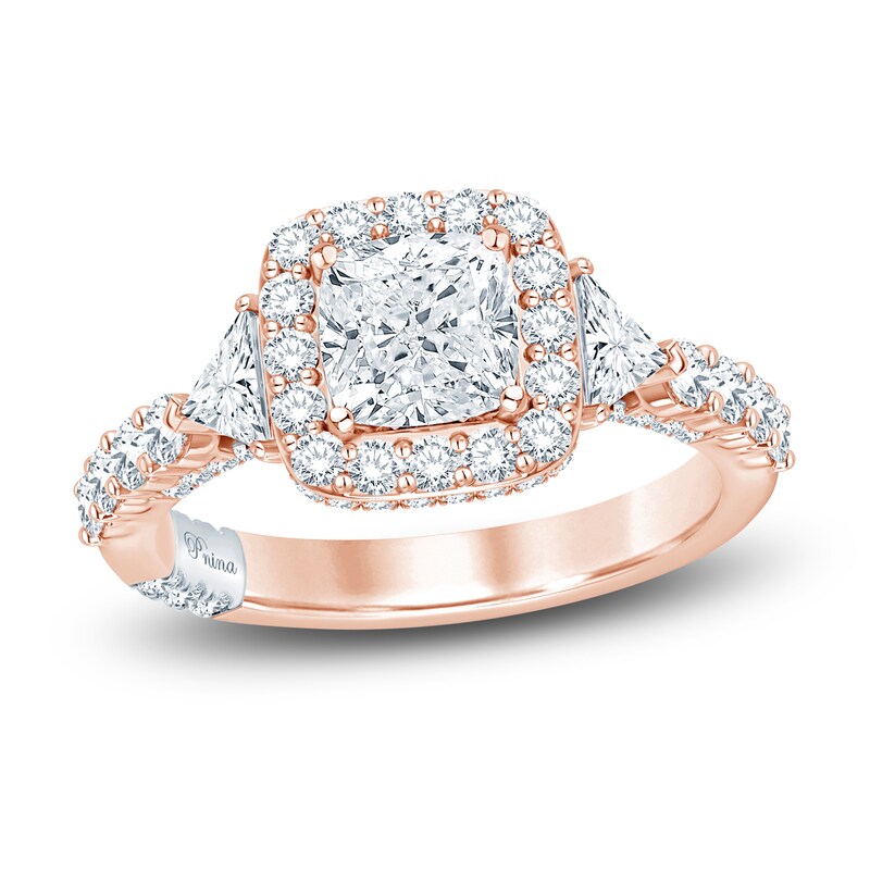 Main Image 1 of Pnina Tornai Lab-Created Diamond Engagement Ring 2-7/8 ct tw Cushion/Trillion/ Round 14K Rose Gold