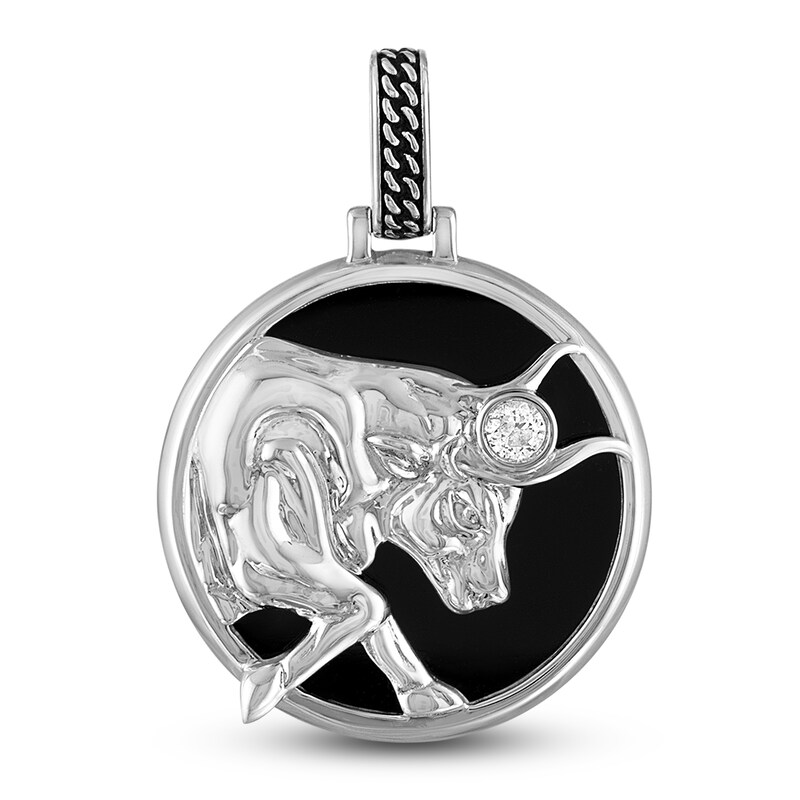 Main Image 1 of 1933 by Esquire Men's Natural Onyx & Natural White Topaz Taurus Charm Sterling Silver