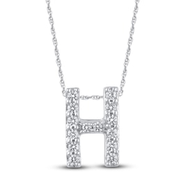 Diamond Letter H Necklace 1/20 ct tw Round 14K White Gold 18"