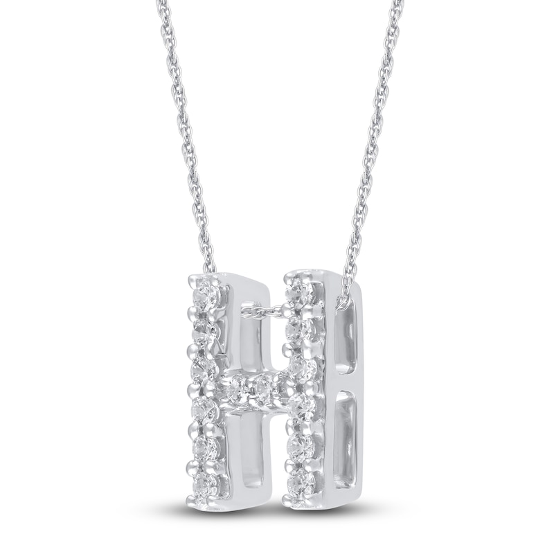 Main Image 2 of Diamond Letter H Necklace 1/20 ct tw Round 14K White Gold 18"