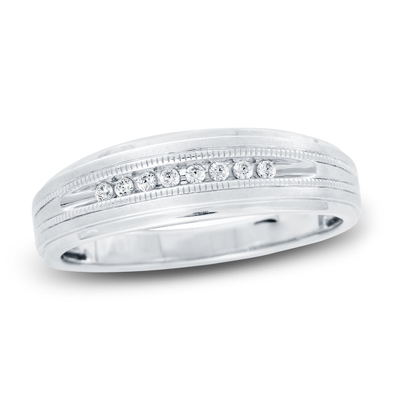Men's Diamond Wedding Band 1/10 ct tw Round 14K White Gold
