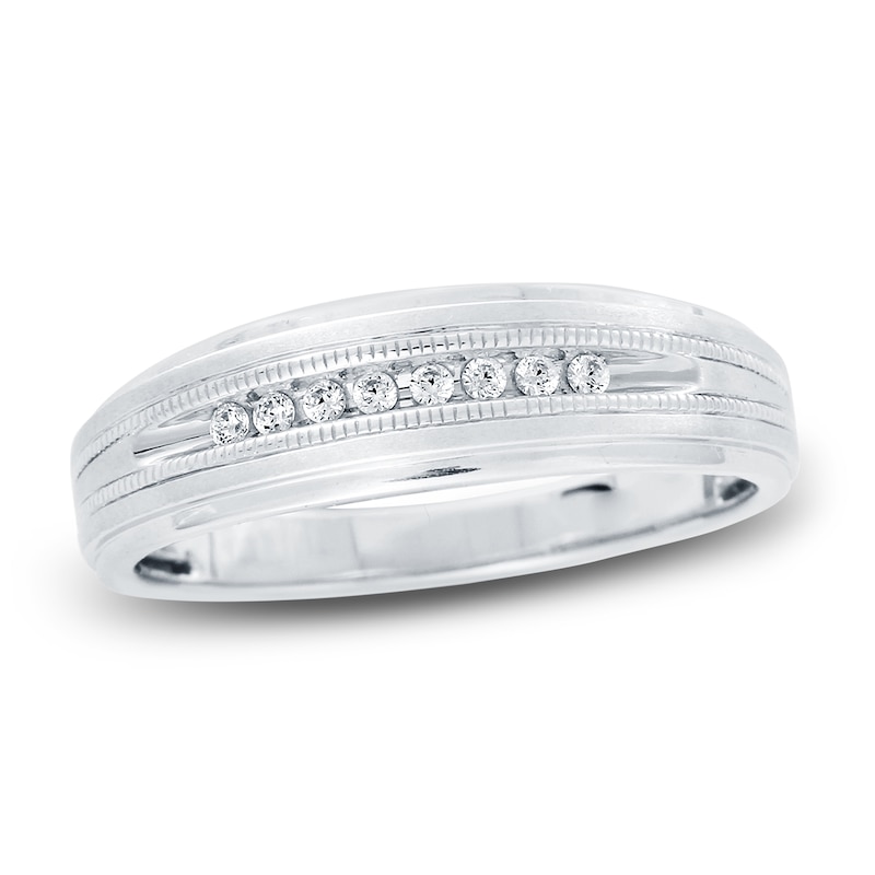 Main Image 1 of Men's Diamond Wedding Band 1/10 ct tw Round 14K White Gold