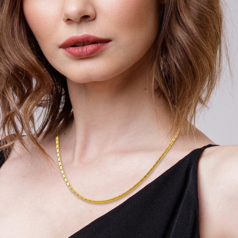 Main Image 5 of High-Polish Square Barrel Chain Necklace 24K Yellow Gold 18" 3.0mm