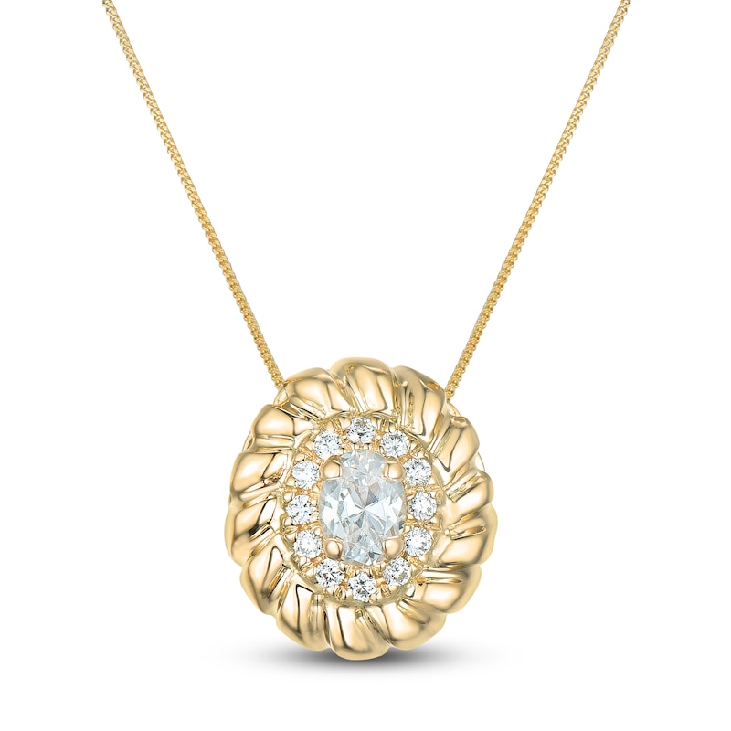 Main Image 1 of Oval & Round-Cut Diamond Pendant Necklace 1/5 ct tw 14K Yellow Gold 18"
