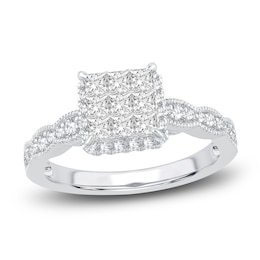 Princess & Round-Cut Diamond Illusion Ring 1 ct tw 14K White Gold