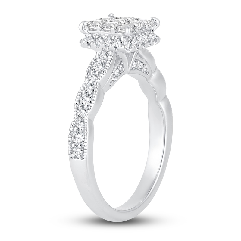 Main Image 2 of Princess & Round-Cut Diamond Illusion Ring 1 ct tw 14K White Gold
