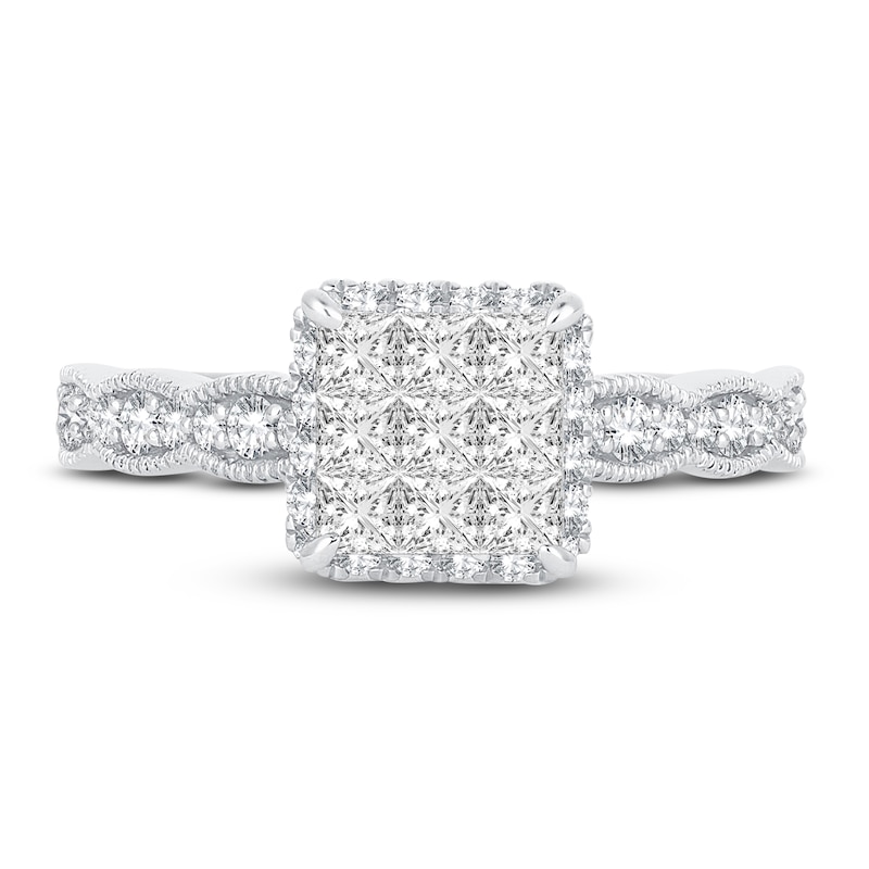 Main Image 3 of Princess & Round-Cut Diamond Illusion Ring 1 ct tw 14K White Gold