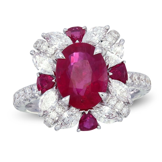 Natural Ruby  Diamond Ring 138 ct tw 18K White Gold