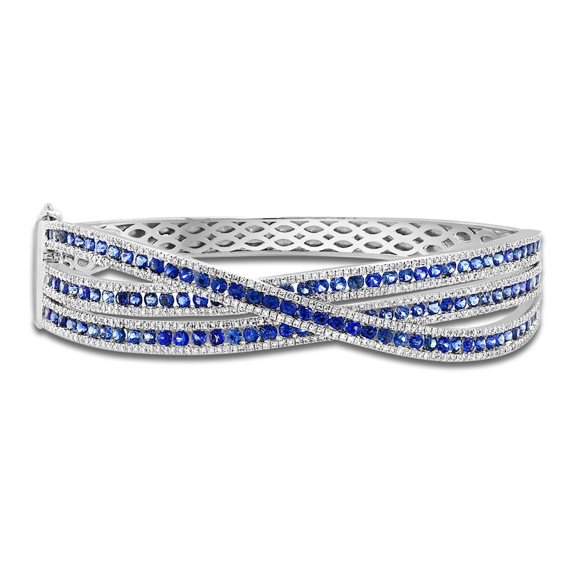 Main Image 1 of LALI Jewels Natural Blue Sapphire & Diamond Bangle Bracelet 1-1/2 ct tw 14K White Gold
