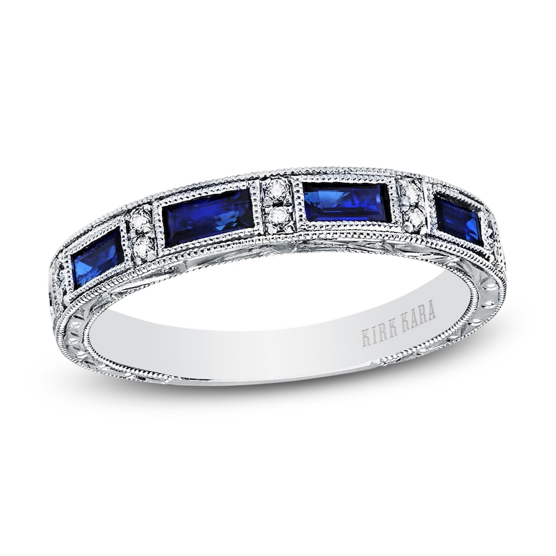 Main Image 1 of Kirk Kara Natural Blue Sapphire Anniversary Band 1/20 ct tw Diamonds 18K White Gold