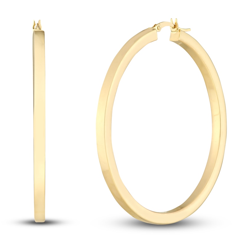 Main Image 1 of Polished Square Hoop Earrings 14K Yellow Gold 50mm