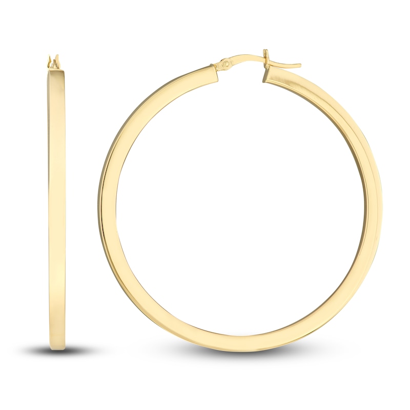 Polished Square Hoop Earrings 14K Yellow Gold 50mm