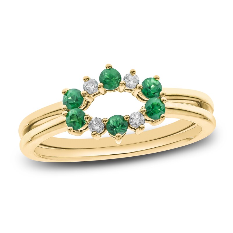 Natural Emerald Ring 1/15 ct tw Diamonds 14K Yellow Gold