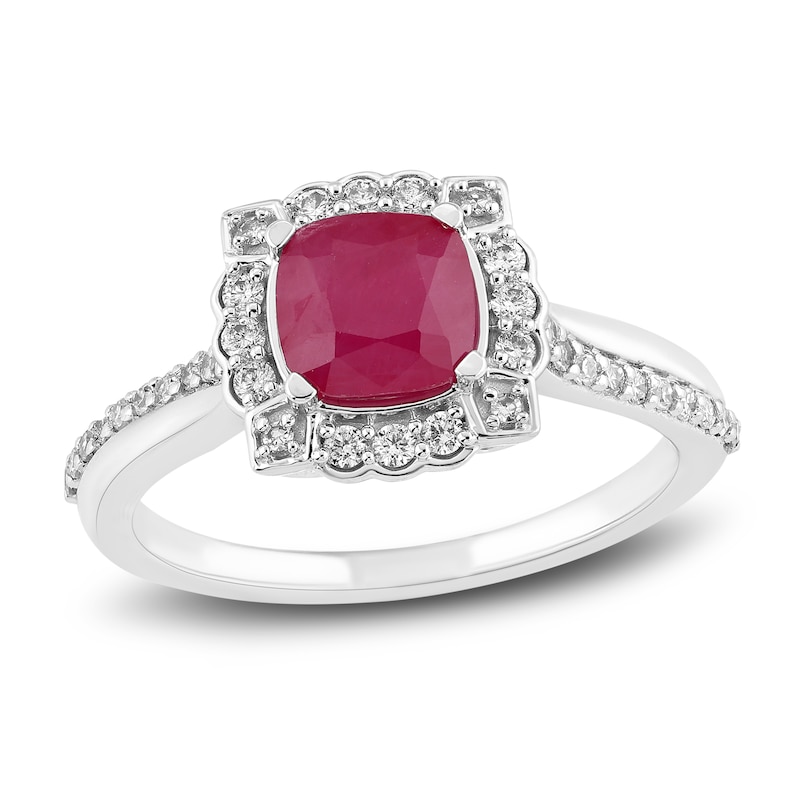Natural Ruby Engagement Ring 1/4 ct tw Diamonds 14K White Gold