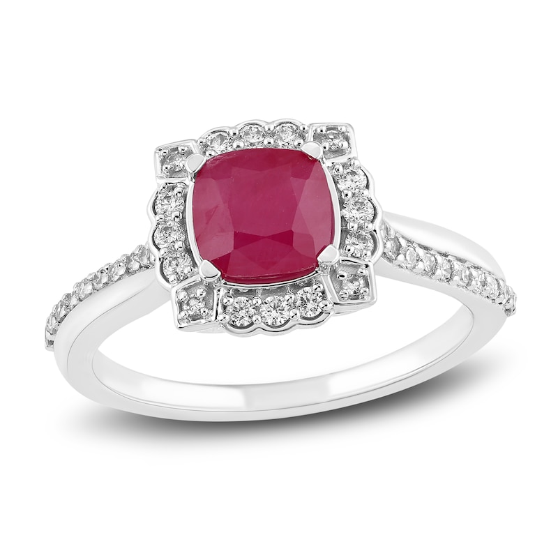 Main Image 1 of Natural Ruby Engagement Ring 1/4 ct tw Diamonds 14K White Gold