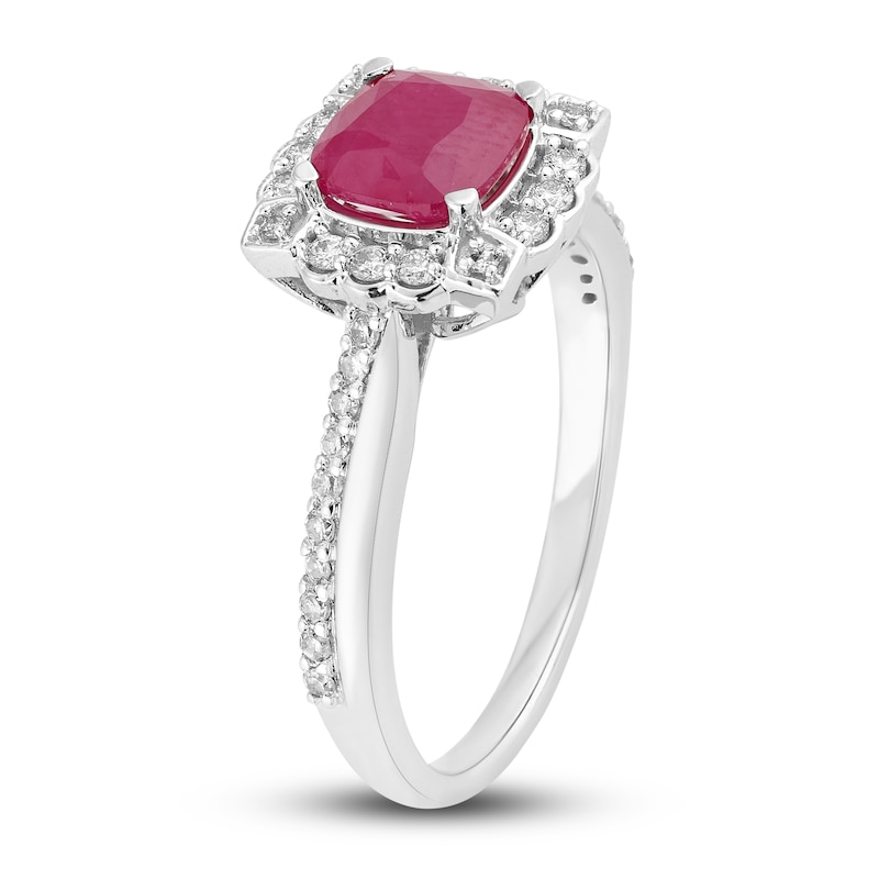 Main Image 2 of Natural Ruby Engagement Ring 1/4 ct tw Diamonds 14K White Gold