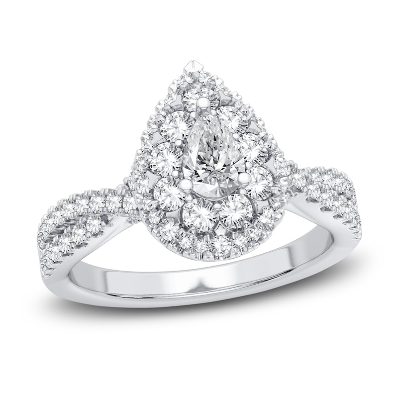 Diamond Double Halo Engagement Ring 1 ct tw Pear/Round 14K White Gold