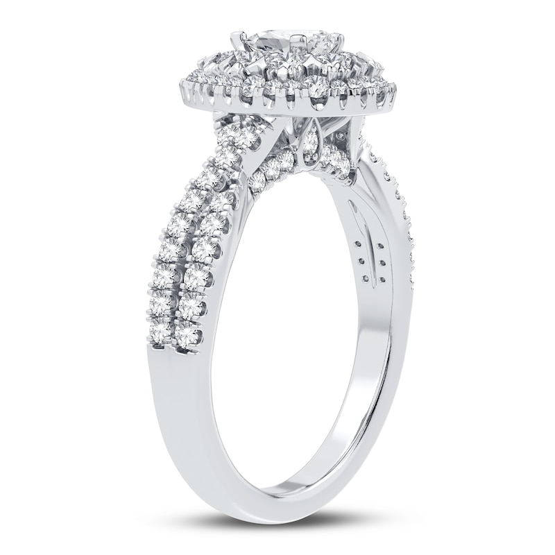 Main Image 2 of Diamond Double Halo Engagement Ring 1 ct tw Pear/Round 14K White Gold
