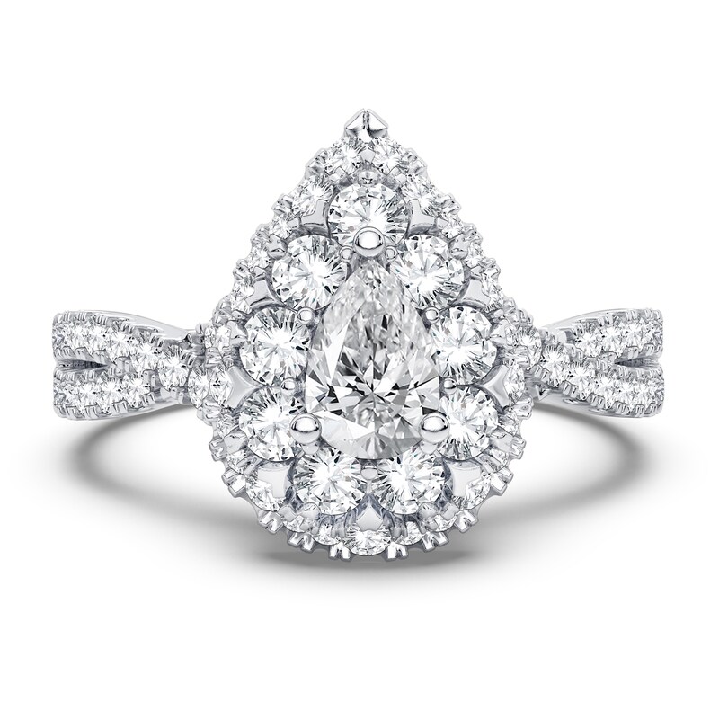 Main Image 3 of Diamond Double Halo Engagement Ring 1 ct tw Pear/Round 14K White Gold