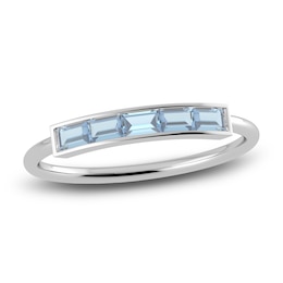 Juliette Maison Natural Aquamarine Baguette Bar Ring 10K White Gold