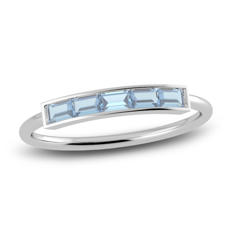 Main Image 1 of Juliette Maison Natural Aquamarine Baguette Bar Ring 10K White Gold