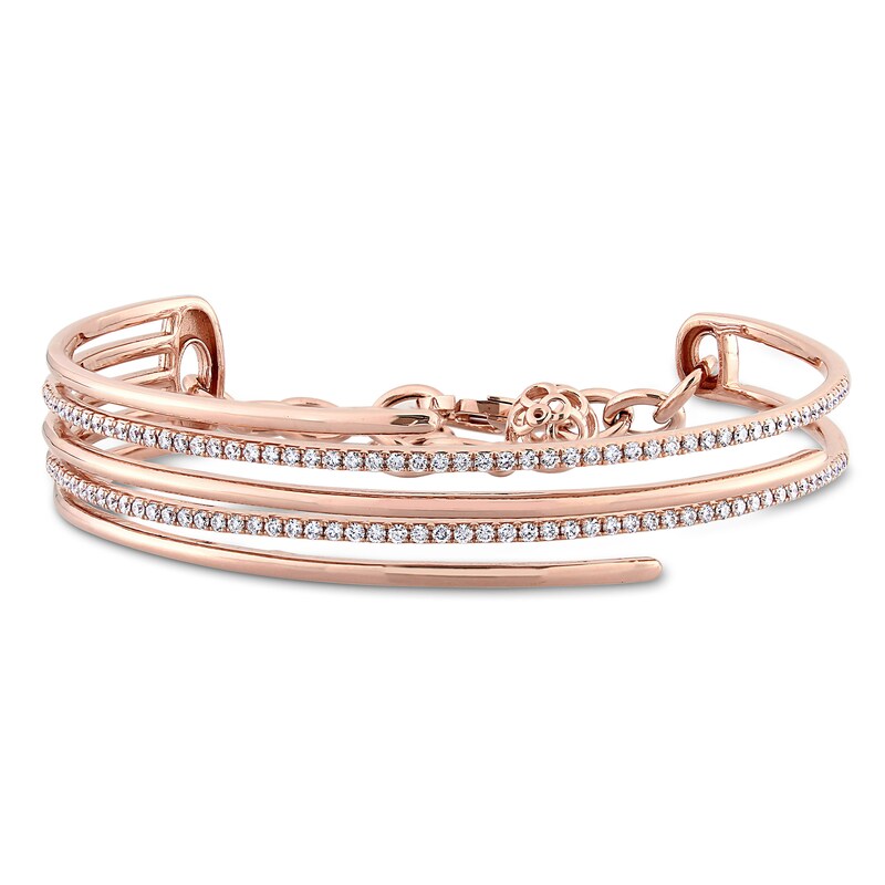Diamond Cuff Bracelet 7/8 ct tw Round 14K Rose Gold 7"