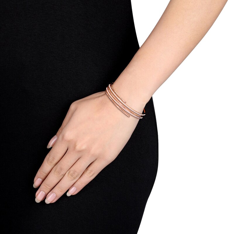 Diamond Cuff Bracelet 7/8 ct tw Round 14K Rose Gold 7"