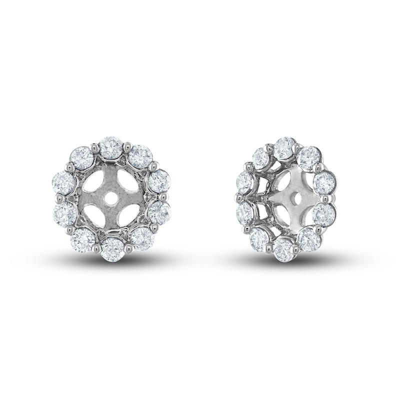 Diamond Halo Stud Earring Jackets 1/2 ct tw Round 14K White Gold