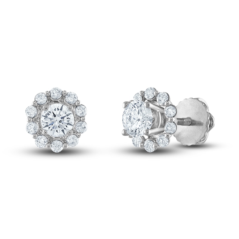 Main Image 3 of Diamond Halo Stud Earring Jackets 1/2 ct tw Round 14K White Gold (Jacket Only)