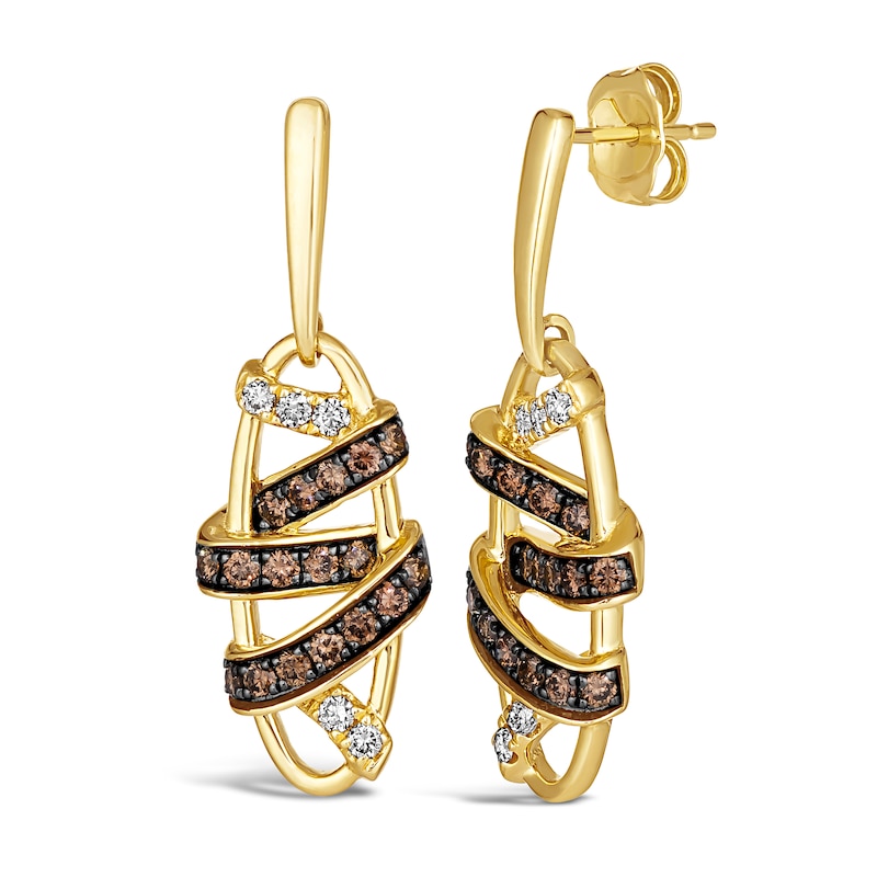 Main Image 1 of Le Vian Wrapped In Chocolate Diamond Dangle Earrings 3/4 ct tw Round 14K Honey Gold