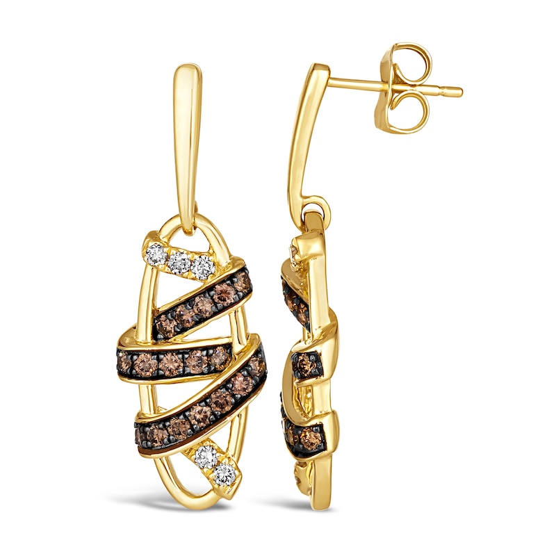 Main Image 2 of Le Vian Wrapped In Chocolate Diamond Dangle Earrings 3/4 ct tw Round 14K Honey Gold
