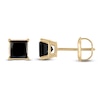 Thumbnail Image 1 of Black Diamond Solitaire Stud Earrings 1-1/2 ct tw Princess 10K Yellow Gold