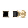 Thumbnail Image 2 of Black Diamond Solitaire Stud Earrings 1-1/2 ct tw Princess 10K Yellow Gold