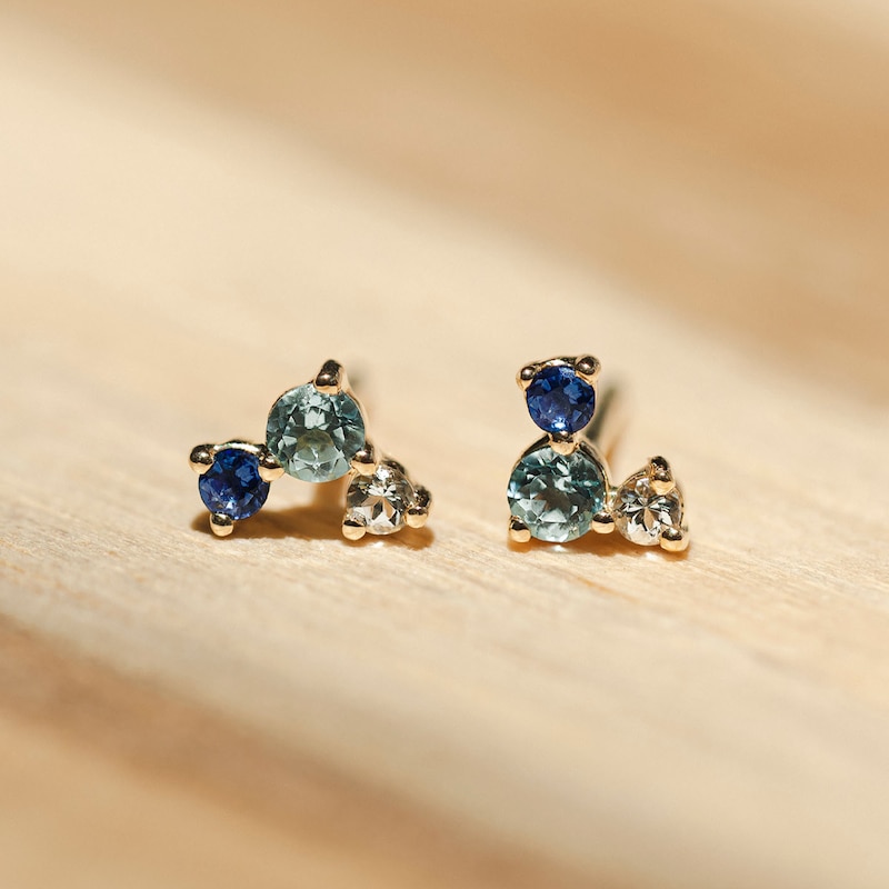 Main Image 3 of Juliette Maison Natural Multi-Gemstone Constellation Stud Earrings 10K Yellow Gold