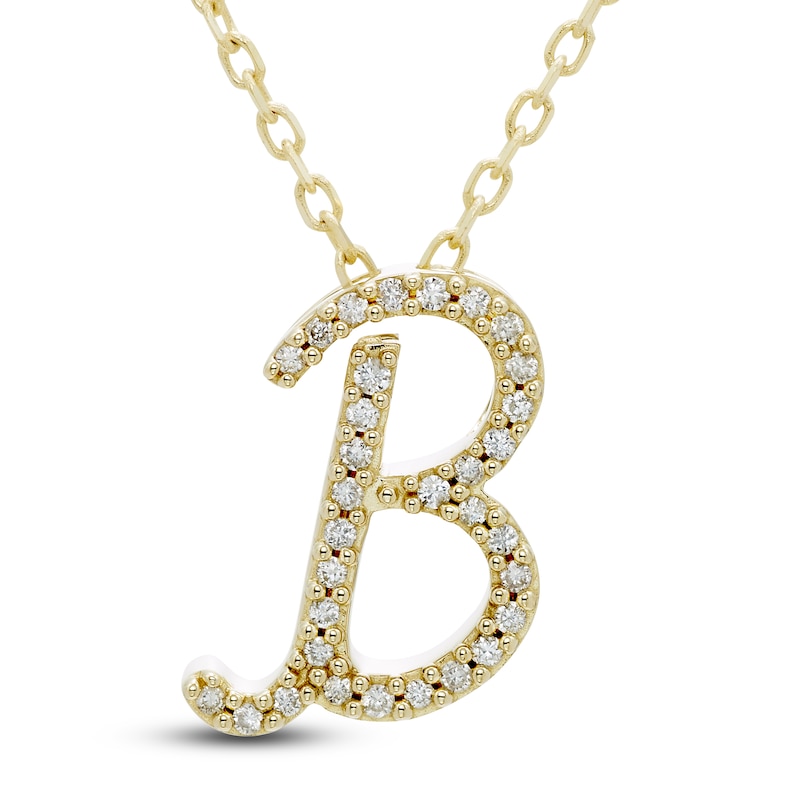 Main Image 1 of Diamond Initial B Pendant Necklace 1/10 ct tw Round 10K Yellow Gold 18"