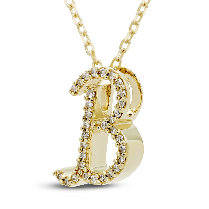 Main Image 2 of Diamond Initial B Pendant Necklace 1/10 ct tw Round 10K Yellow Gold 18"