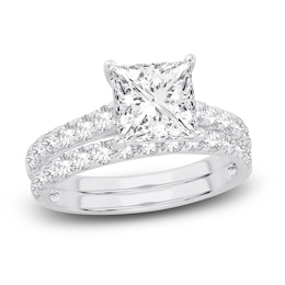 Lab-Created Diamond Bridal Set 3 ct tw Princess/Round 14K White Gold