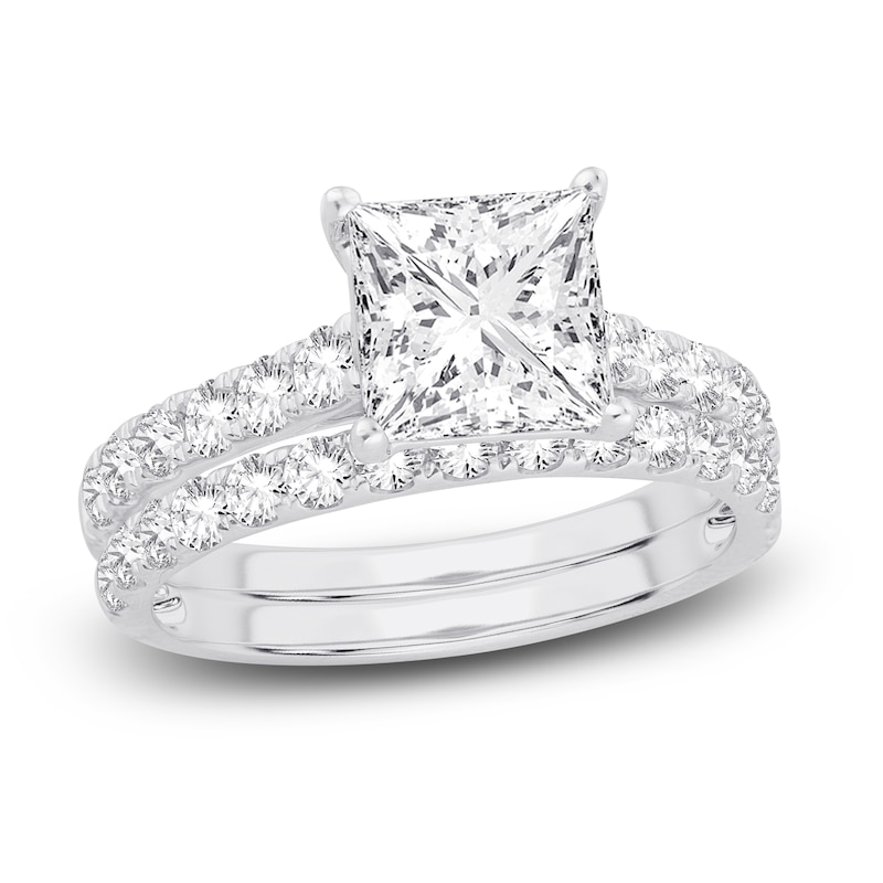 Main Image 1 of Lab-Grown Diamond Bridal Set 3 ct tw Princess/Round 14K White Gold