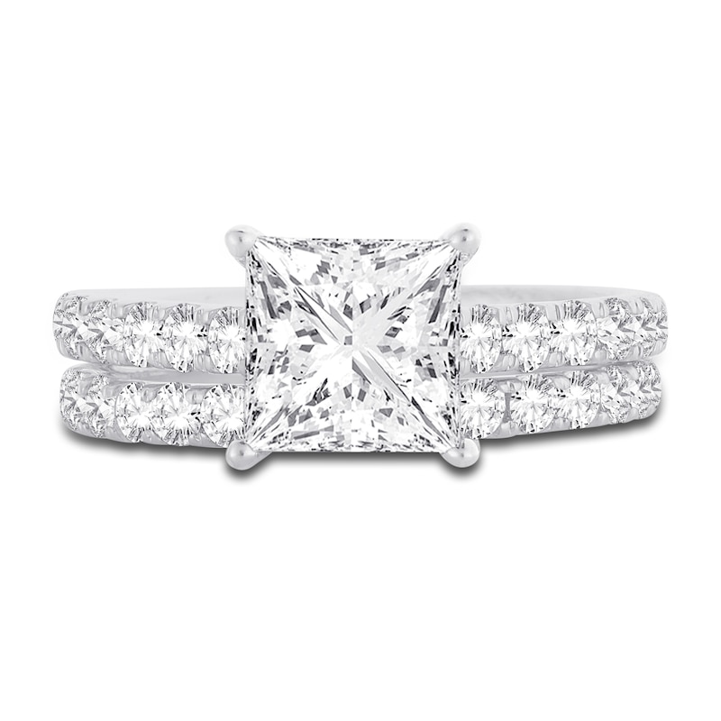 Main Image 3 of Lab-Grown Diamond Bridal Set 3 ct tw Princess/Round 14K White Gold