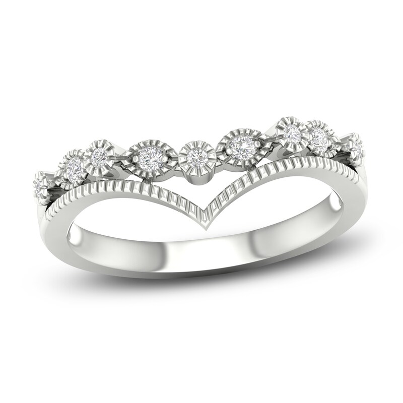 Main Image 1 of Diamond Milgrain Wedding Band 1/10 ct tw Round 14K White Gold