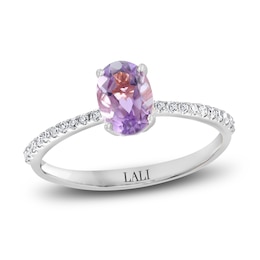 LALI Jewels Natural Amethyst Engagement Ring 1/10 ct  Diamonds 14K White Gold