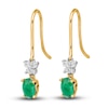 Thumbnail Image 2 of Natural Emerald Dangle Earrings 1/6 ct tw Diamonds 14K Yellow Gold