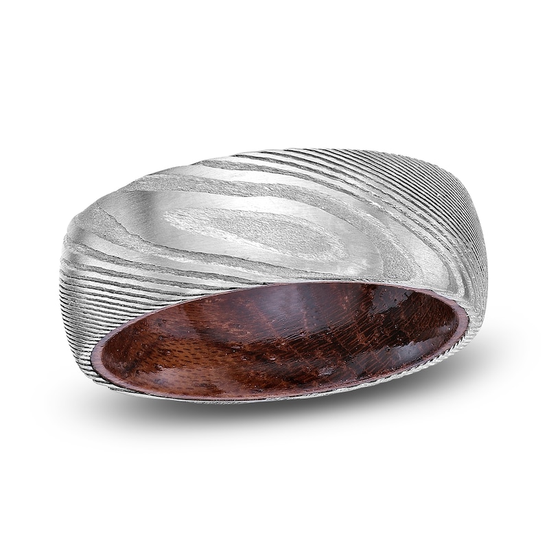 Main Image 1 of Men's Wedding Band Black Wood/Damascus Steel 7.0mm