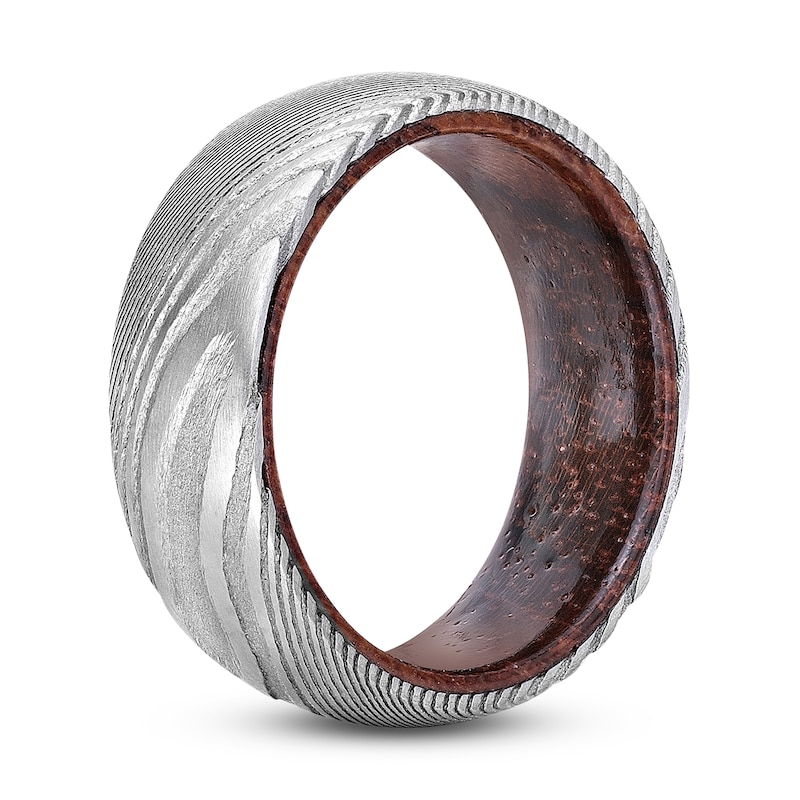 Men's Wedding Band Black Wood/Damascus Steel 7.0mm