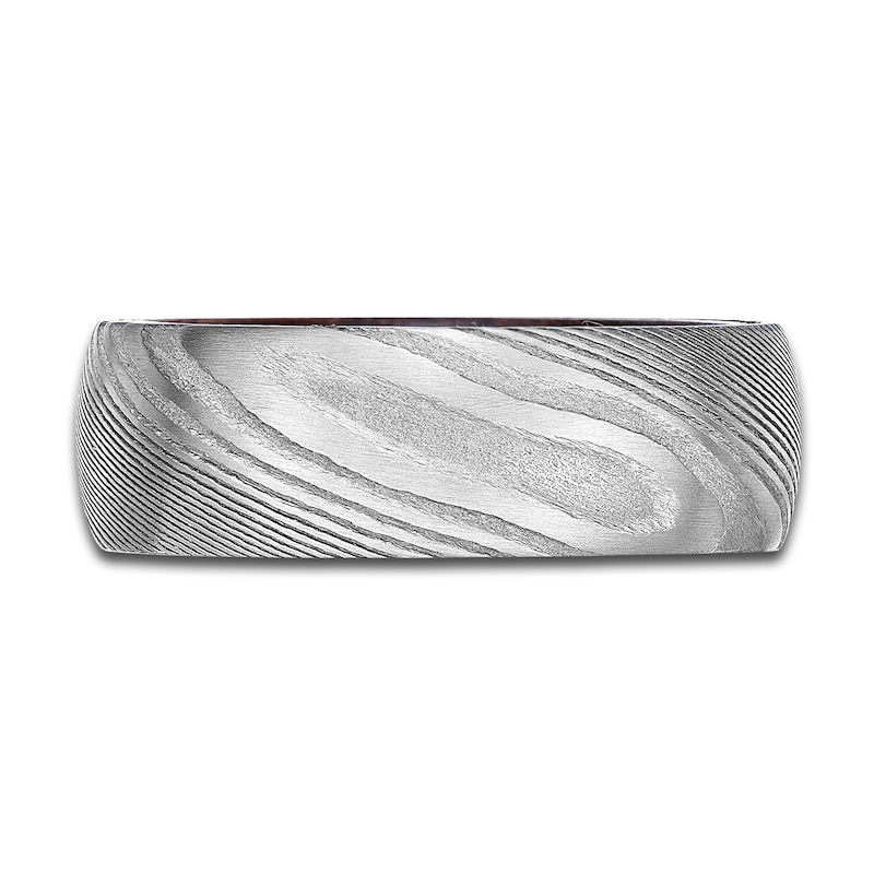 Men's Wedding Band Black Wood/Damascus Steel 7.0mm