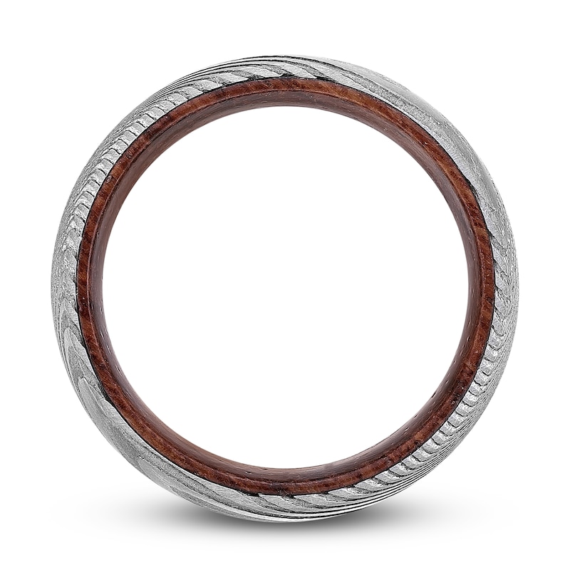 Main Image 4 of Men's Wedding Band Black Wood/Damascus Steel 7.0mm