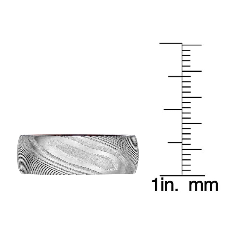 Main Image 5 of Men's Wedding Band Black Wood/Damascus Steel 7.0mm