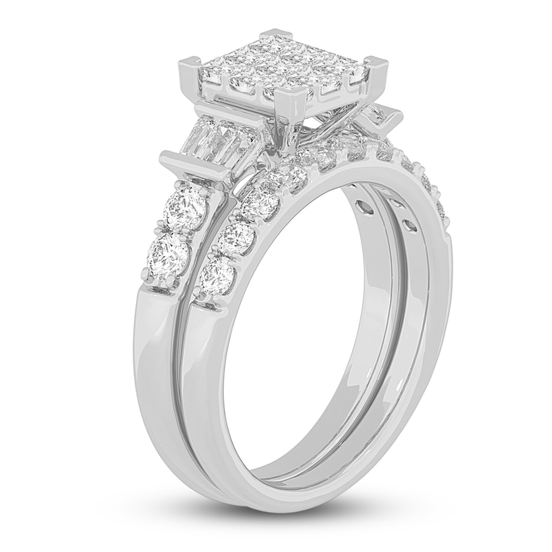 Main Image 2 of Diamond Bridal Set 1-1/2 ct tw Princess/Baguette/ Round 14K White Gold