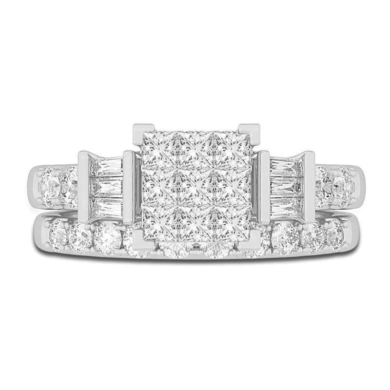 Main Image 3 of Diamond Bridal Set 1-1/2 ct tw Princess/Baguette/ Round 14K White Gold